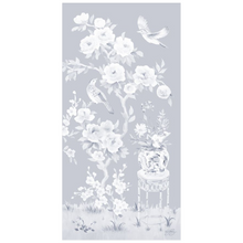 Load image into Gallery viewer, June, a tonal blue chinoiserie fine art print on paper with birds and peonies
