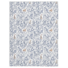 Load image into Gallery viewer, Bunny toile minky blanket, blue with colored bunnies
