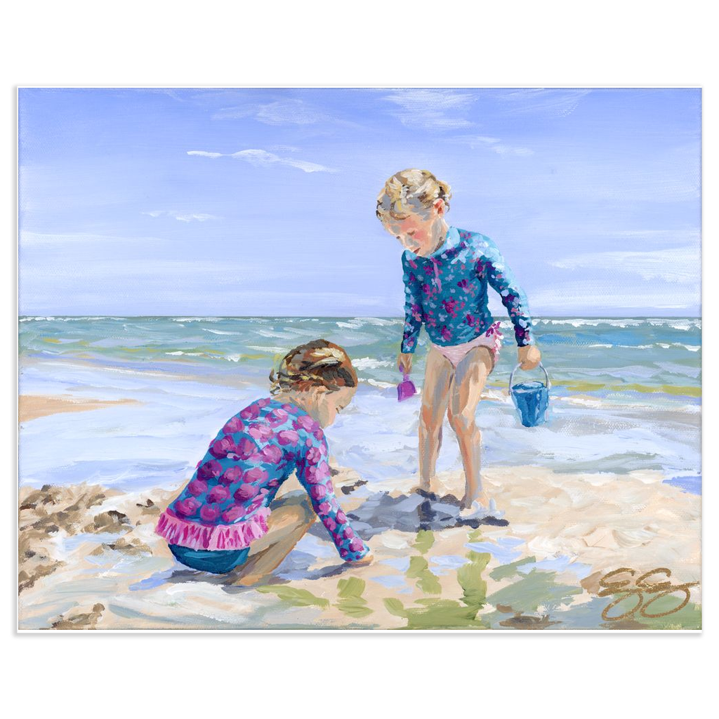 Beach babies: two sisters, a fine art print on paper