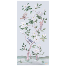 Load image into Gallery viewer, Songbirds and Magnolias, a light blue chinoiserie fine art print
