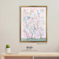 Blush Chinoiserie No. 1, a pink botanical canvas wrap, available framed