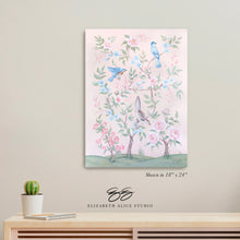 Load image into Gallery viewer, Blush Chinoiserie No. 1, a pink botanical canvas wrap, available framed
