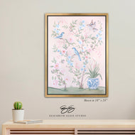Blush Chinoiserie No. 2, a pink botanical canvas wrap, available framed