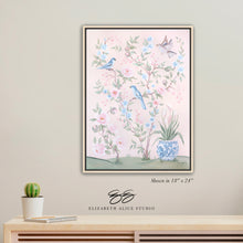 Load image into Gallery viewer, Blush Chinoiserie No. 2, a pink botanical canvas wrap, available framed

