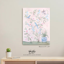 Load image into Gallery viewer, Blush Chinoiserie No. 2, a pink botanical canvas wrap, available framed

