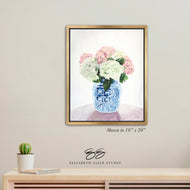 No. 165 New England Summer, hydrangea chinoiserie art canvas wrap, available framed