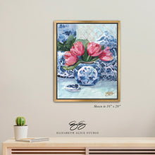 Load image into Gallery viewer, No. 186 Pink Tulips, Blue Vase canvas wrap, available framed

