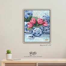Load image into Gallery viewer, No. 186 Pink Tulips, Blue Vase canvas wrap, available framed
