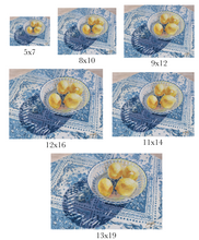 Load image into Gallery viewer, No. 199 Patterned Shadow, a fine art print on paper, lemons in blue and white bowl
