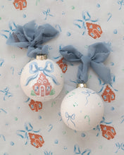 Load image into Gallery viewer, Blue gingerbread house hand-painted ornament
