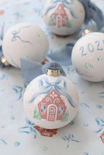 Load image into Gallery viewer, Blue gingerbread house hand-painted ornament

