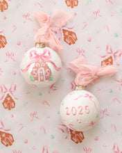 Load image into Gallery viewer, Pink gingerbread house hand-painted ornament
