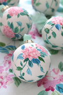 PREORDER, SHIPS FALL 2026: Pink hydrangea chinoiserie hand-painted ornament