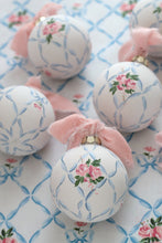Load image into Gallery viewer, Ribbon trellis and rose hand-painted ornament (ships late November)
