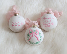 Load image into Gallery viewer, 2026 pink bow wreath hand-painted ornament, personalization available
