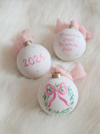 2026 pink bow wreath hand-painted ornament, personalization available