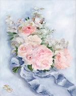 No. 231 Integrity, a fine art print on paper, blue and peach bouquet