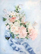 No. 234 Gratitude, a fine art print on paper, blue and peach bouquet