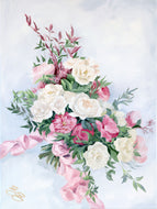 No. 239 Passion, a fine art print on paper, white and red bouquet