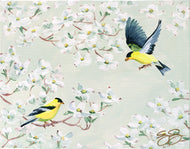 No. 264 Goldfinch and Dogwood, a chinoiserie print on paper