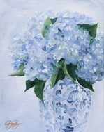 No. 293 Quiet Grace, a fine art print on paper, blue hydrangeas