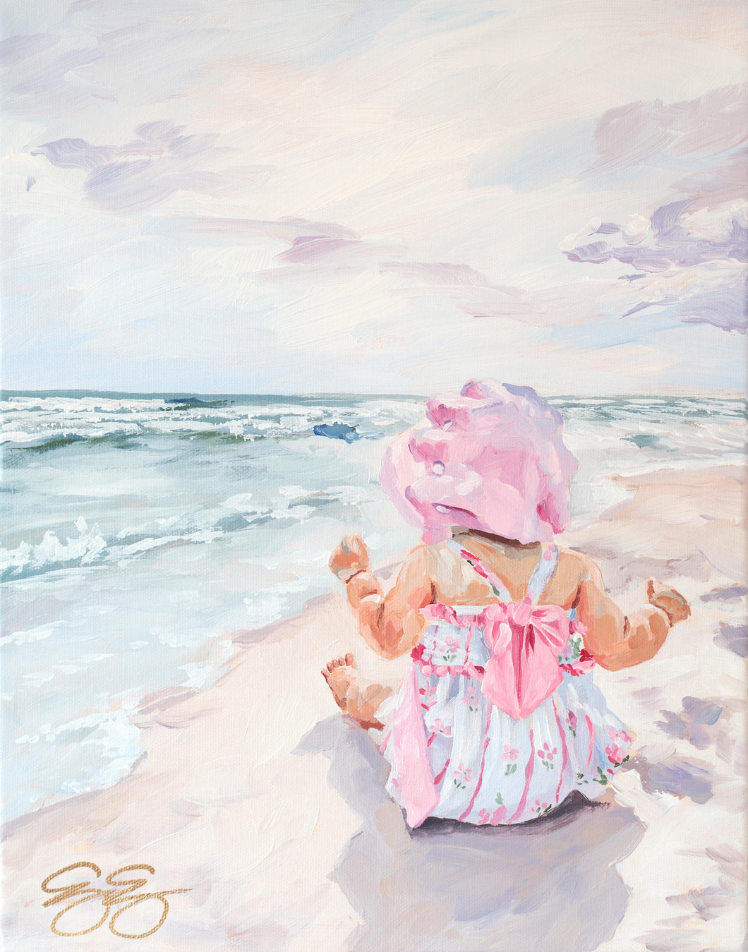 No. 320 Beach babies: Pink Bonnet, a fine art print on paper