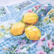 No. 330 Lemons on floral fabric, a fine art print on paper