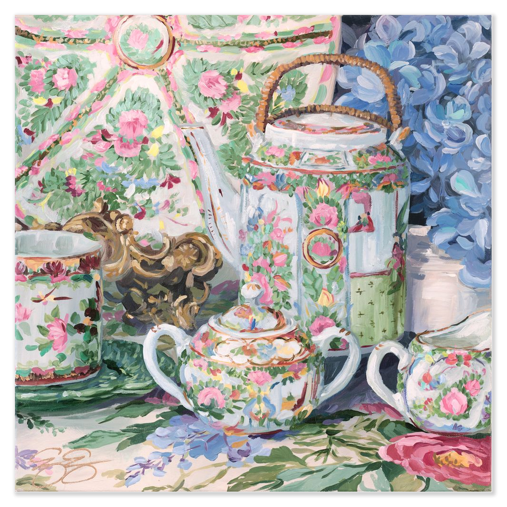 Rose Canton Tea Set, a fine art print on paper