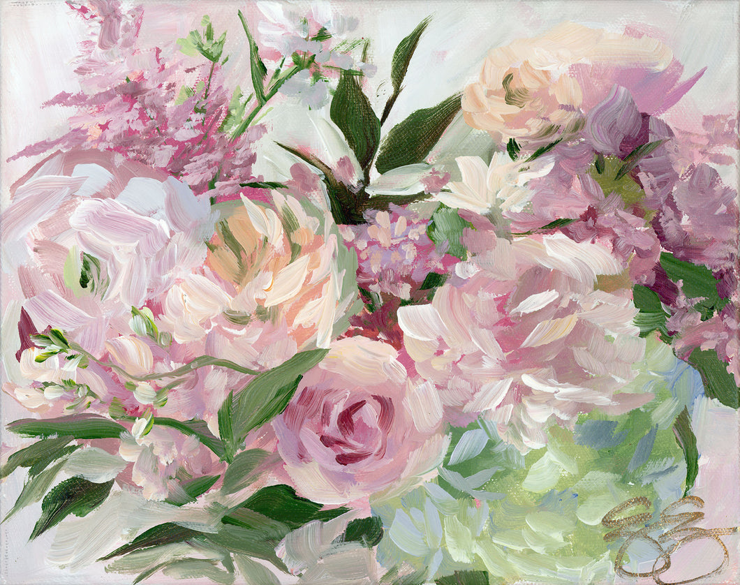 No. 392 Pink and green floral fine art print on paper