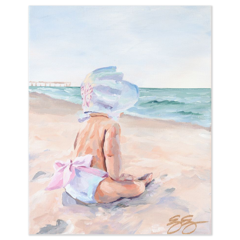 Beach babies: white bonnet, a fine art print on paper