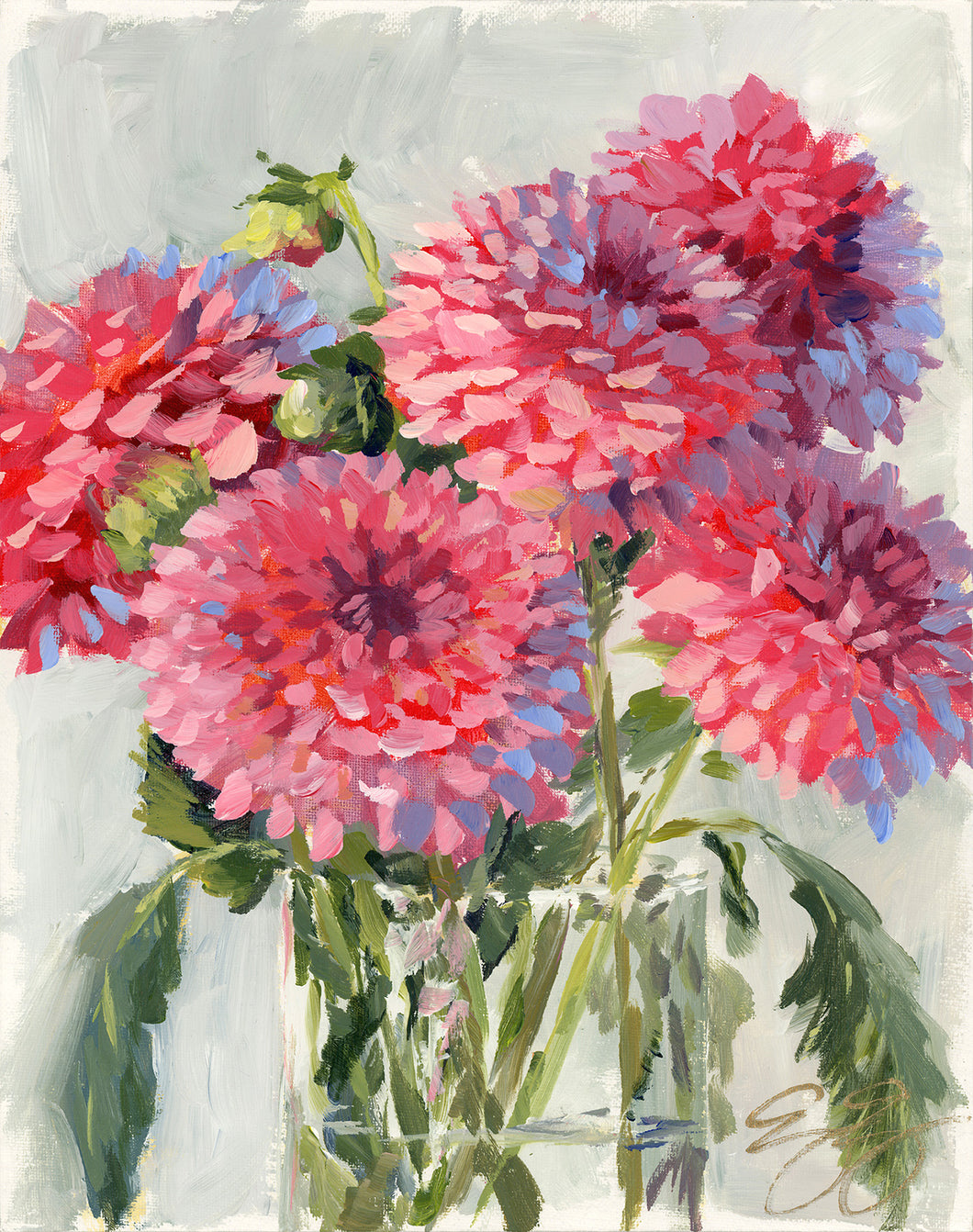 No. 401 Pink decorative dahlia bouquet, a fine art print on paper