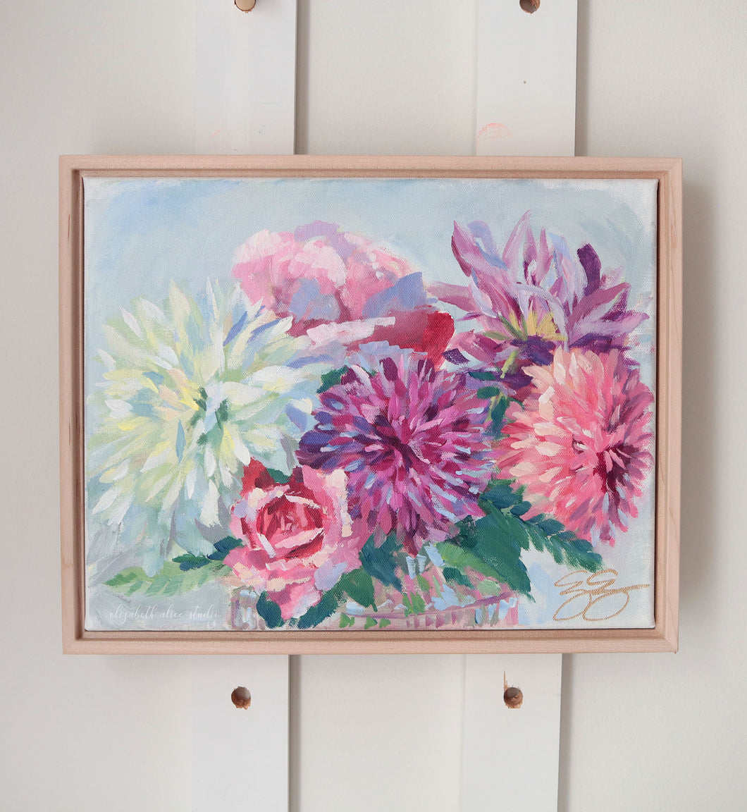 No. 403 Dahlias and Roses, 11 x 14 + dahlia seeds