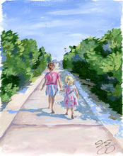 Load image into Gallery viewer, Two girls walking down a path - 11 x 14
