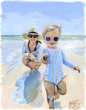 Load image into Gallery viewer, Little girl and mom on the beach - 11 x 14
