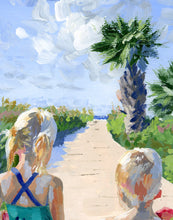 Load image into Gallery viewer, No. 409 Sister and brother walking to the beach, a fine art print on paper
