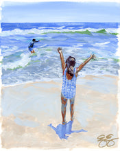 Load image into Gallery viewer, Girl and boy playing at the ocean - 11 x 14
