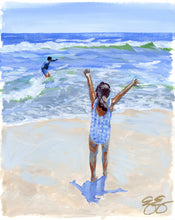 Load image into Gallery viewer, No. 415 Girl and boy playing in the ocean, a fine art print on paper
