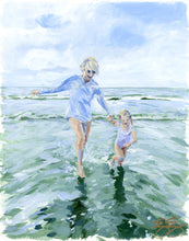 Load image into Gallery viewer, Girl and grandmother in the ocean - 11 x 14
