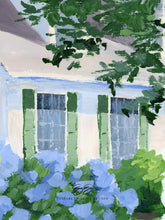 Load image into Gallery viewer, No. 417 Cape house with blue hydrangea canvas wrap, available framed
