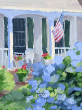 Load image into Gallery viewer, No. 417 Cape house with blue hydrangea canvas wrap, available framed
