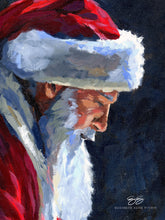 Load image into Gallery viewer, No. 419 Santa kneeling before Baby Jesus canvas wrap, available framed
