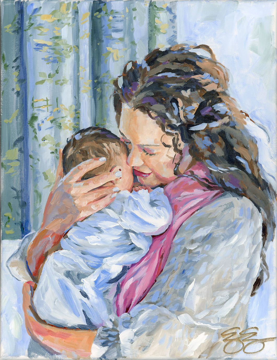Original painting of mother and newborn - 14 x 18