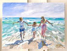 Load image into Gallery viewer, Original painting of mother and two children in the ocean - 18 x 24
