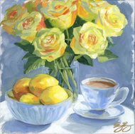 No. 479 Lemons and yellow roses, a fine art print on paper
