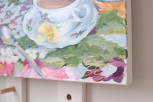 Load image into Gallery viewer, Lemon Tea No. 3 - 18 x 24 original painting of vintage tea set, flowers, and lemons
