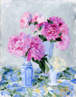 No. 484 - 11 x 14 original painting of peonies in blue and white vases