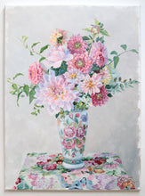 Load image into Gallery viewer, No. 487 Original floral painting of pink and red dahlias - 18 x 24
