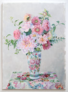 No. 487 Original floral painting of pink and red dahlias - 18 x 24