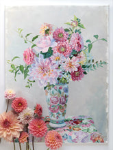 Load image into Gallery viewer, No. 487 Original floral painting of pink and red dahlias - 18 x 24
