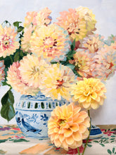 Load image into Gallery viewer, No. 488 Original floral painting of yellow dahlias in ginger jar - 11 x 14

